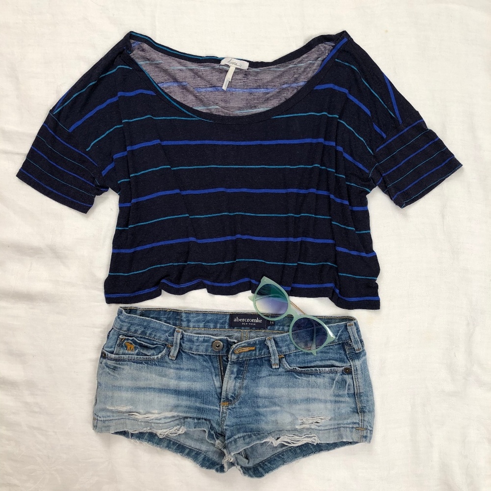 PacSun Blue striped Baggy off-the-sholder crop top
